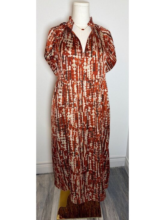 THML Dresses & Skirts - THML Rust Boho Abstract Print Maxi Dress with Pockets - Size Medium